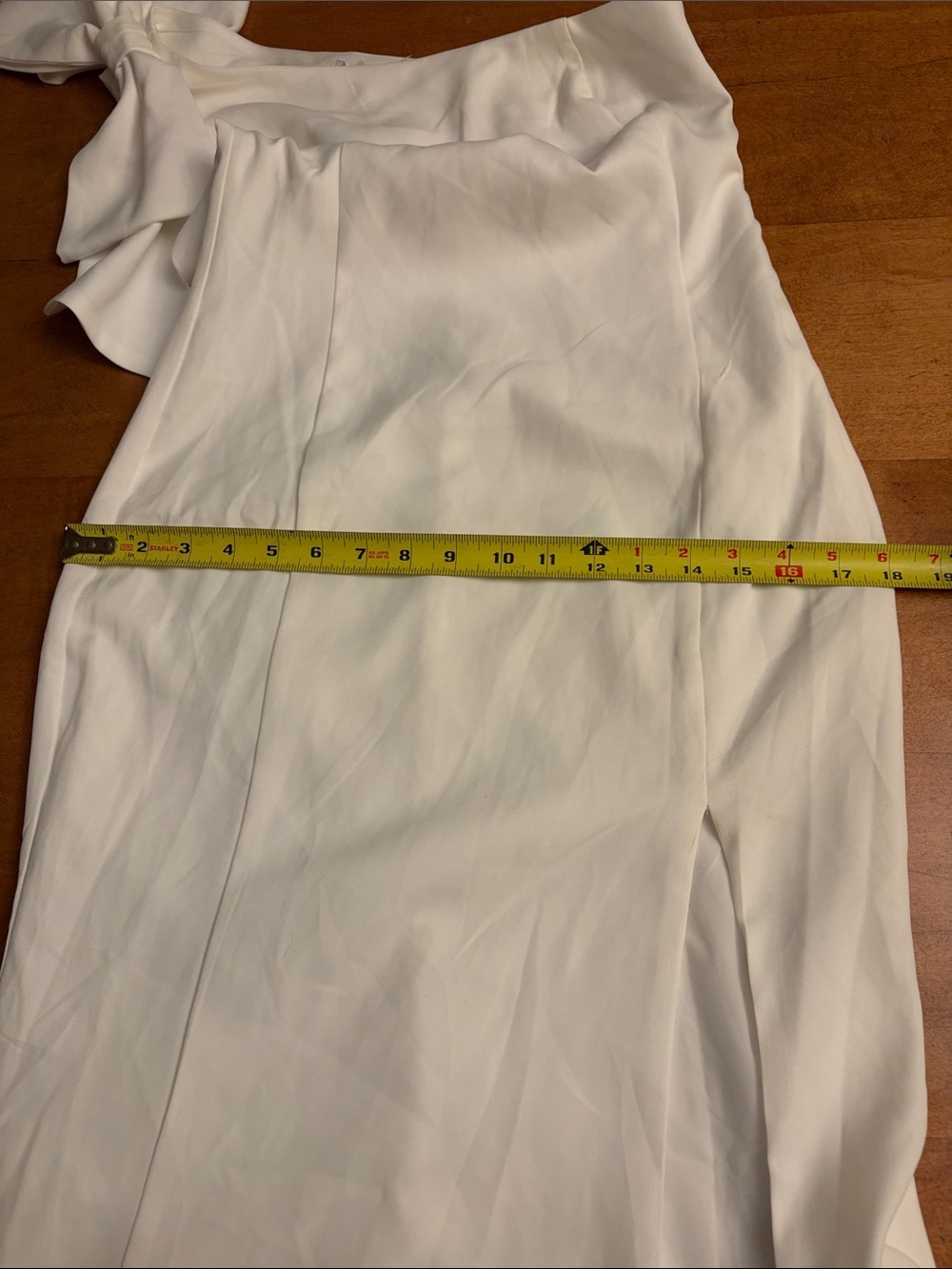 One-Shoulder Asymmetric Off -White Midi Dress with Side Slit by Petal & Pup - Picture 8 of 9